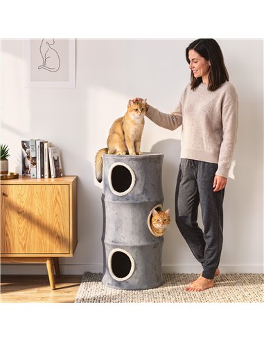 PawHut Cat House for Indoor Kittens, Cat Condo with Removable Washable Cover, Modern Barrel-Shaped Kitty Cave Bed