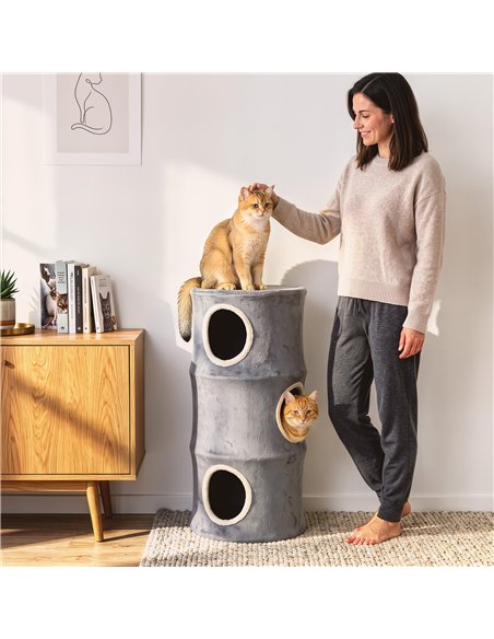 PawHut Cat House for Indoor Kittens, Cat Condo with Removable Washable Cover, Modern Barrel-Shaped Kitty Cave Bed - pic 213351 | FastDaddyshop