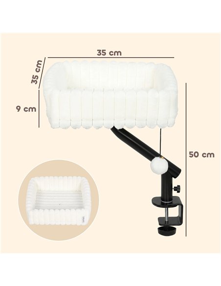 PawHut Cat Desk Bed, 360° Rotatable Raised Cat House for Desk, Window, Soft Kitten Hammock with Hanging Ball, White - pic 213354 | FastDaddyshop