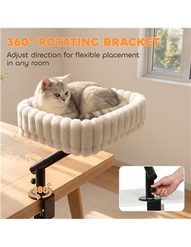 PawHut Cat Desk Bed, 360° Rotatable Raised Cat House for Desk, Window, Soft Kitten Hammock with Hanging Ball, White