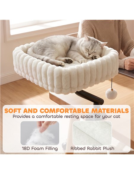PawHut Cat Desk Bed, 360° Rotatable Raised Cat House for Desk, Window, Soft Kitten Hammock with Hanging Ball, White - pic 213357 | FastDaddyshop