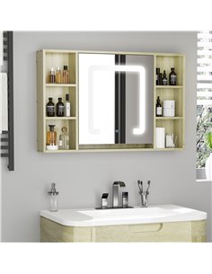 Kleankin LED Bathroom Wall Mounted Dimmable Cabinet with Mirrored Door, Natural 2