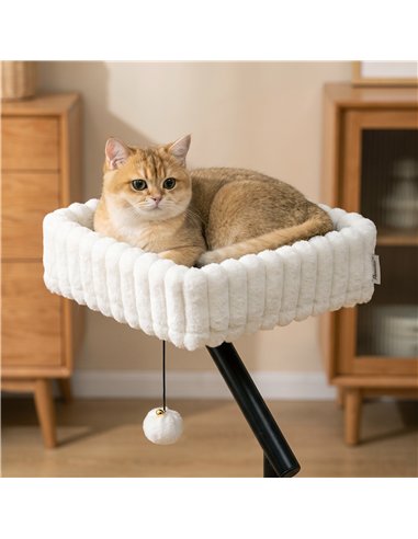 PawHut Cat Desk Bed, 360° Rotatable Raised Cat House for Desk, Window, Soft Kitten Hammock with Hanging Ball, White
