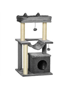 PawHut Cat Tree, 90cm Cat Tower with Sisal Scratching Posts, Cat Condo, Hammock, Top Perch and 2 Hanging Toys for Cats, Grey