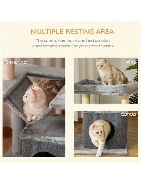 PawHut Cat Tree, 90cm Cat Tower with Sisal Scratching Posts, Cat Condo, Hammock, Top Perch and 2 Hanging Toys for Cats, Grey - pic 213365 | FastDaddyshop