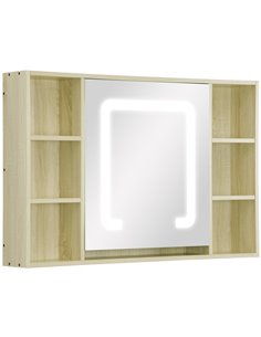 Kleankin LED Bathroom Wall Mounted Dimmable Cabinet with Mirrored Door, Natural