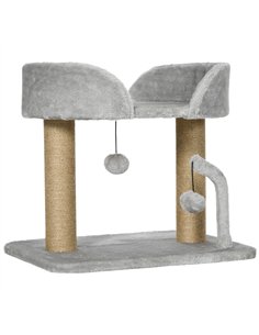 PawHut 42cm Indoor Cat Tree, with Toy Balls, Jute Scratching Post - Light Grey