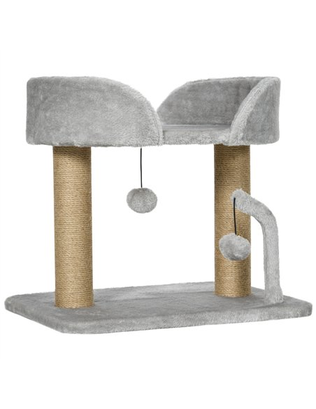 PawHut 42cm Indoor Cat Tree, with Toy Balls, Jute Scratching Post - Light Grey - pic 213370 | FastDaddyshop