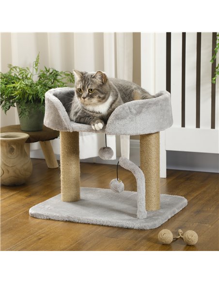 PawHut 42cm Indoor Cat Tree, with Toy Balls, Jute Scratching Post - Light Grey - pic 213371 | FastDaddyshop