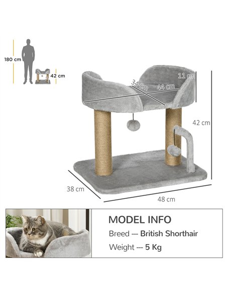 PawHut 42cm Indoor Cat Tree, with Toy Balls, Jute Scratching Post - Light Grey - pic 213372 | FastDaddyshop