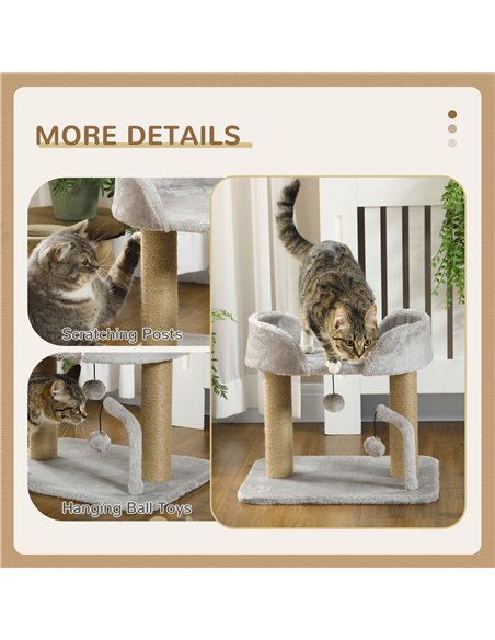 PawHut 42cm Indoor Cat Tree, with Toy Balls, Jute Scratching Post - Light Grey - pic 213374 | FastDaddyshop