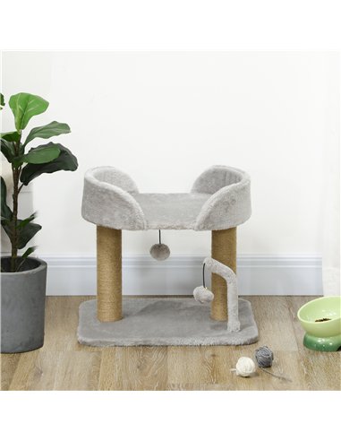 PawHut 42cm Indoor Cat Tree, with Toy Balls, Jute Scratching Post - Light Grey