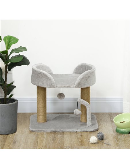 PawHut 42cm Indoor Cat Tree, with Toy Balls, Jute Scratching Post - Light Grey - pic 213377 | FastDaddyshop