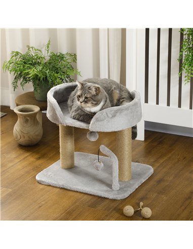PawHut 42cm Indoor Cat Tree, with Toy Balls, Jute Scratching Post - Light Grey