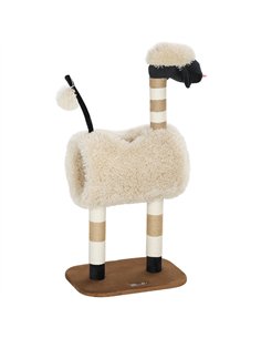 PawHut Cat Tree Sheep Design, 98 cm Multi-Level Cat Tower with Scratching Posts, Tunnel & Play Ball, Light Brown