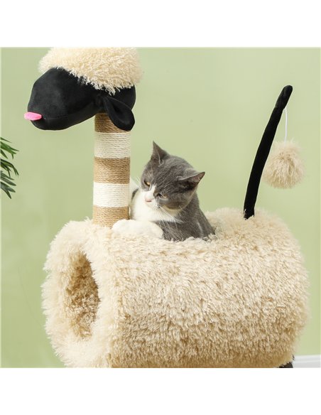 PawHut Cat Tree Sheep Design, 98 cm Multi-Level Cat Tower with Scratching Posts, Tunnel & Play Ball, Light Brown - pic 213385 | FastDaddyshop