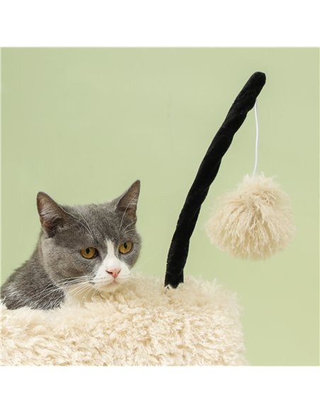 PawHut Cat Tree Sheep Design, 98 cm Multi-Level Cat Tower with Scratching Posts, Tunnel & Play Ball, Light Brown - pic 213386 | FastDaddyshop