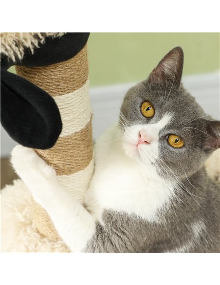 PawHut Cat Tree Sheep Design, 98 cm Multi-Level Cat Tower with Scratching Posts, Tunnel & Play Ball, Light Brown - pic 213387 | FastDaddyshop