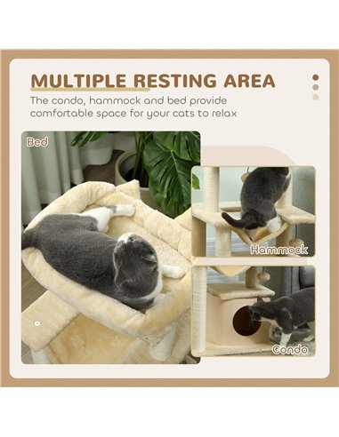 PawHut Cat Tree, 90cm Cat Tower with Sisal Scratching Posts, Cat Condo, Hammock, Top Perch and 2 Hanging Toys for Cats, Beige