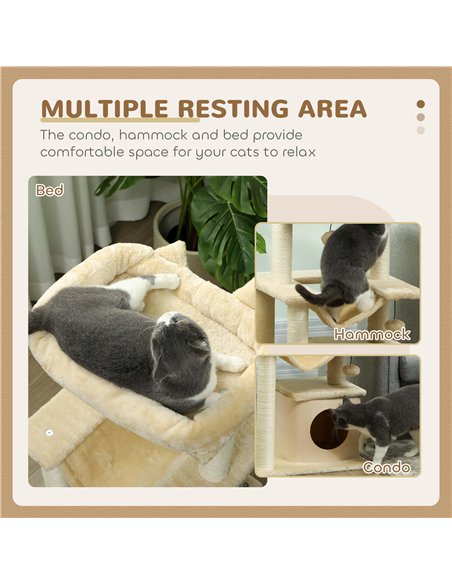 PawHut Cat Tree, 90cm Cat Tower with Sisal Scratching Posts, Cat Condo, Hammock, Top Perch and 2 Hanging Toys for Cats, Beige - pic 213392 | FastDaddyshop