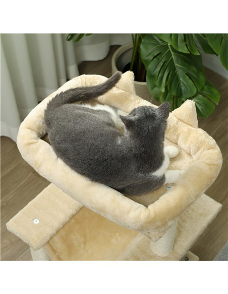 PawHut Cat Tree, 90cm Cat Tower with Sisal Scratching Posts, Cat Condo, Hammock, Top Perch and 2 Hanging Toys for Cats, Beige - pic 213396 | FastDaddyshop