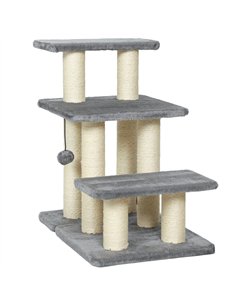PawHut Pet Steps for Bed, 3 Step Adjustable Pet Stairs for Sofa with 6 Sisal Scratching Posts for Small Dogs & Cats, Grey