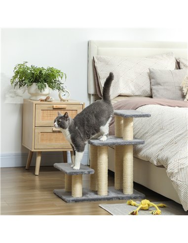 PawHut Pet Steps for Bed, 3 Step Adjustable Pet Stairs for Sofa with 6 Sisal Scratching Posts for Small Dogs & Cats, Grey