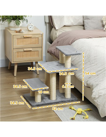 PawHut Pet Steps for Bed, 3 Step Adjustable Pet Stairs for Sofa with 6 Sisal Scratching Posts for Small Dogs & Cats, Grey - pic 213399 | FastDaddyshop