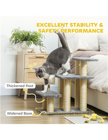 PawHut Pet Steps for Bed, 3 Step Adjustable Pet Stairs for Sofa with 6 Sisal Scratching Posts for Small Dogs & Cats, Grey