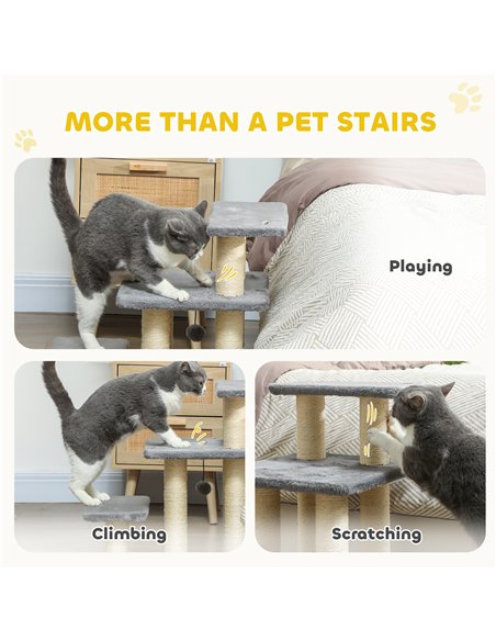 PawHut Pet Steps for Bed, 3 Step Adjustable Pet Stairs for Sofa with 6 Sisal Scratching Posts for Small Dogs & Cats, Grey - pic 213402 | FastDaddyshop
