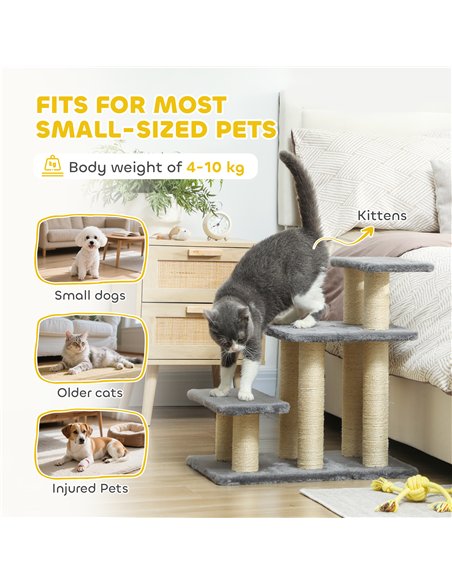 PawHut Pet Steps for Bed, 3 Step Adjustable Pet Stairs for Sofa with 6 Sisal Scratching Posts for Small Dogs & Cats, Grey - pic 213403 | FastDaddyshop