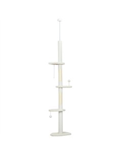 PawHut 225-255 cm Adjustable Cat Climbing Tower with Sisal Scratching Posts, 2 Hanging Play Balls and Anti-Tip Strap, Beige
