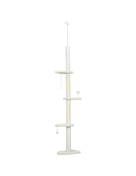 PawHut 225-255 cm Adjustable Cat Climbing Tower with Sisal Scratching Posts, 2 Hanging Play Balls and Anti-Tip Strap, Beige - pic 213406 | FastDaddyshop