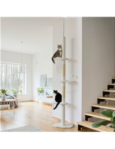 PawHut 225-255 cm Adjustable Cat Climbing Tower with Sisal Scratching Posts, 2 Hanging Play Balls and Anti-Tip Strap, Beige 2