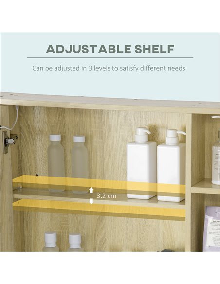 Kleankin LED Bathroom Mirror Cabinet, Wall Mounted Dimmable Medicine Cabinet with Adjustable Shelf and Mirrored Door, Natural - pic 21341 | FastDaddyshop
