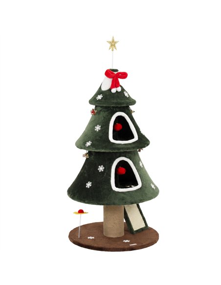 PawHut Cat Tree, Christmas Cat Tower with Dual Condos, Sisal Ladder, Jute Posts, Anti-Tip Rope, Hanging Balls, 60 x 60 x 132 cm - pic 213415 | FastDaddyshop