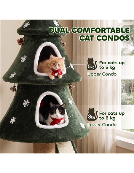 PawHut Cat Tree, Christmas Cat Tower with Dual Condos, Sisal Ladder, Jute Posts, Anti-Tip Rope, Hanging Balls, 60 x 60 x 132 cm - pic 213419 | FastDaddyshop