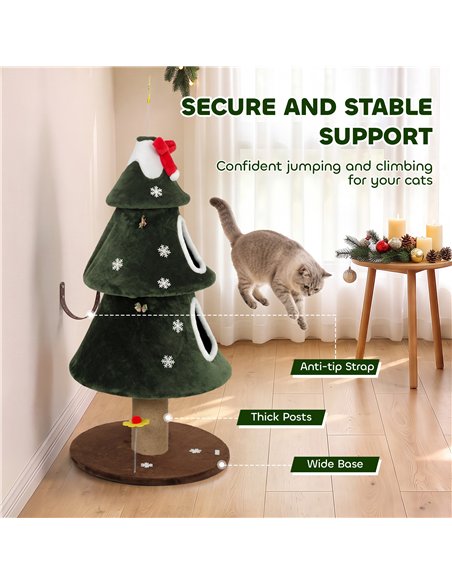 PawHut Cat Tree, Christmas Cat Tower with Dual Condos, Sisal Ladder, Jute Posts, Anti-Tip Rope, Hanging Balls, 60 x 60 x 132 cm - pic 213420 | FastDaddyshop