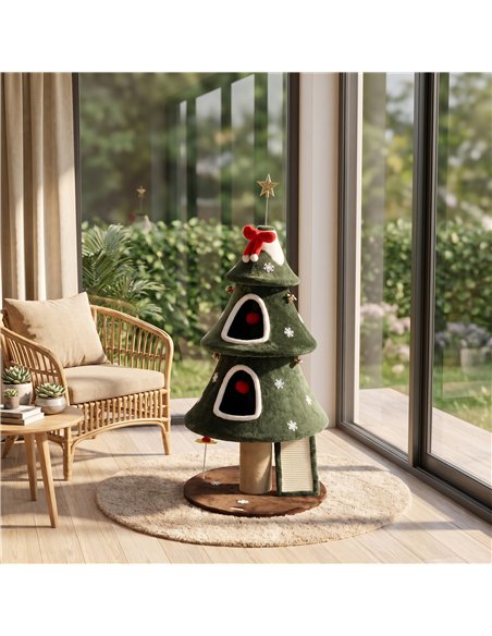PawHut Cat Tree, Christmas Cat Tower with Dual Condos, Sisal Ladder, Jute Posts, Anti-Tip Rope, Hanging Balls, 60 x 60 x 132 cm - pic 213423 | FastDaddyshop