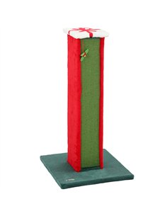 PawHut Cat Scratching Post for Indoor Cats, 81cm Tall Cat Scratcher with Sisal Rope, Hanging Bell Toy, Stable Base, Green & Red