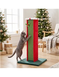 PawHut Cat Scratching Post for Indoor Cats, 81cm Tall Cat Scratcher with Sisal Rope, Hanging Bell Toy, Stable Base, Green & Red 2