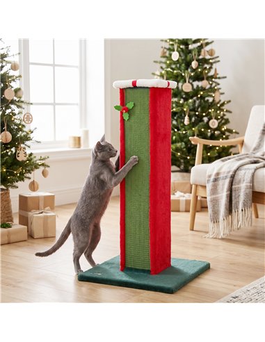 PawHut Cat Scratching Post for Indoor Cats, 81cm Tall Cat Scratcher with Sisal Rope, Hanging Bell Toy, Stable Base, Green & Red