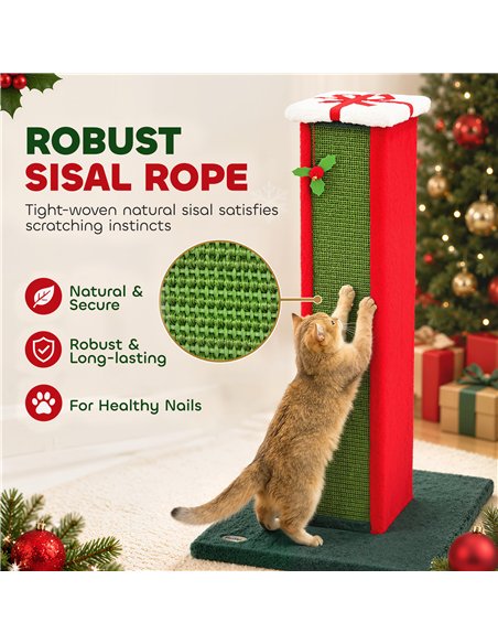 PawHut Cat Scratching Post for Indoor Cats, 81cm Tall Cat Scratcher with Sisal Rope, Hanging Bell Toy, Stable Base, Green & Red - pic 213427 | FastDaddyshop