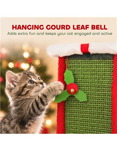 PawHut Cat Scratching Post for Indoor Cats, 81cm Tall Cat Scratcher with Sisal Rope, Hanging Bell Toy, Stable Base, Green & Red