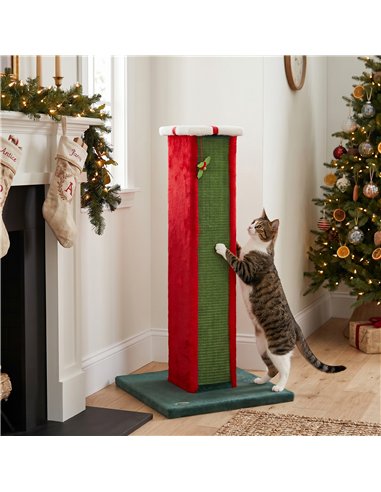 PawHut Cat Scratching Post for Indoor Cats, 81cm Tall Cat Scratcher with Sisal Rope, Hanging Bell Toy, Stable Base, Green & Red
