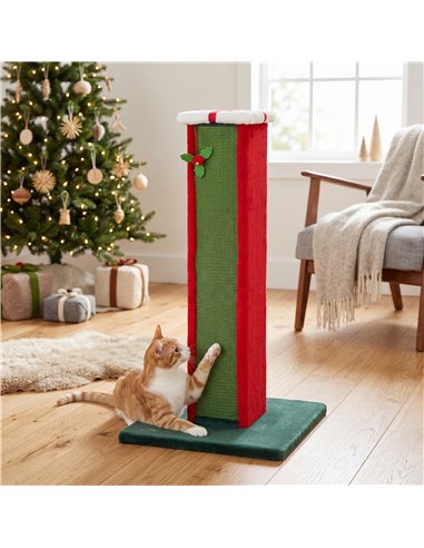 PawHut Cat Scratching Post for Indoor Cats, 81cm Tall Cat Scratcher with Sisal Rope, Hanging Bell Toy, Stable Base, Green & Red