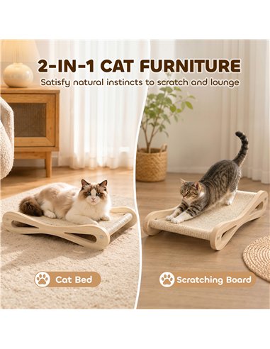 PawHut 2 in 1 Sisal Cat Scratcher Bed Cat Scratching Board and Lounger 60 x 35 x 13 cm Cream White