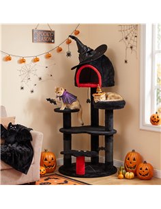 PawHut Gothic Cat Tree, 155cm Cat Tower for Indoor Kittens, Multi-Level Stable Kitten Activity Centre, Black, Halloween 2