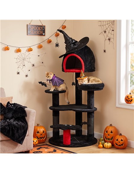 PawHut Gothic Cat Tree, 155cm Cat Tower for Indoor Kittens, Multi-Level Stable Kitten Activity Centre, Black, Halloween - pic 213443 | FastDaddyshop