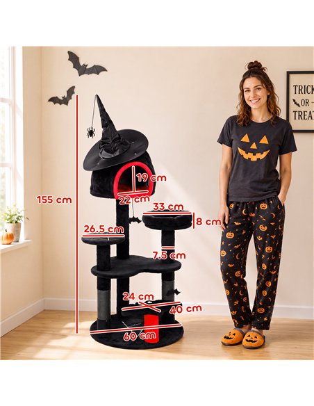 PawHut Gothic Cat Tree, 155cm Cat Tower for Indoor Kittens, Multi-Level Stable Kitten Activity Centre, Black, Halloween - pic 213444 | FastDaddyshop